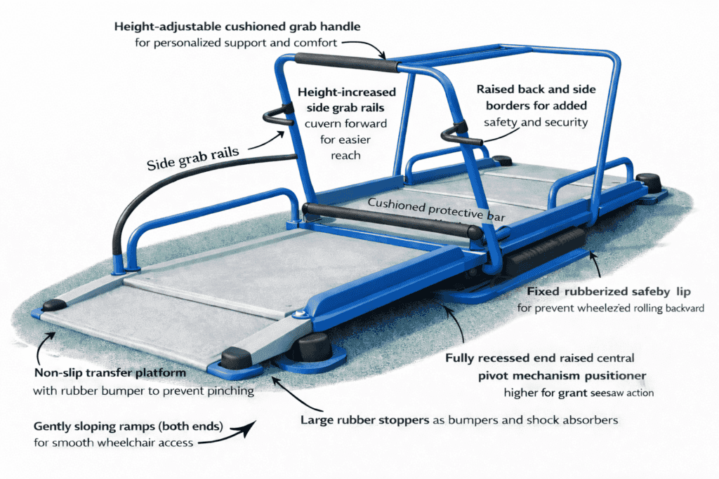Accessible wheelchair-friendly seesaw design by Glen McMillan Accessible wheelchair-friendly seesaw design by Glen McMillan