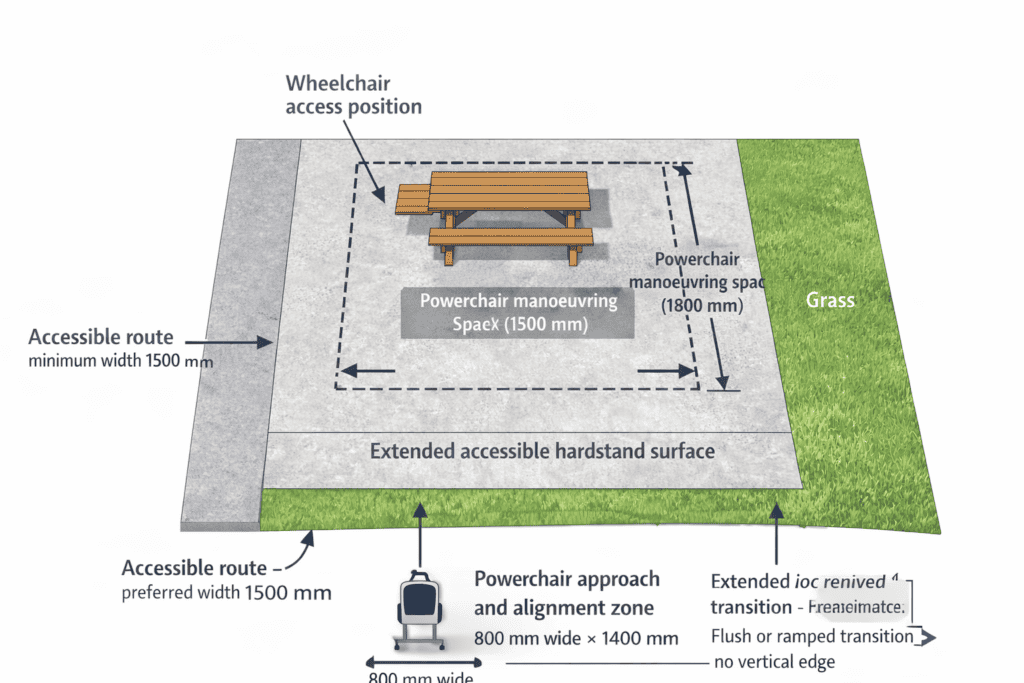 Accessible space for powered wheelchair